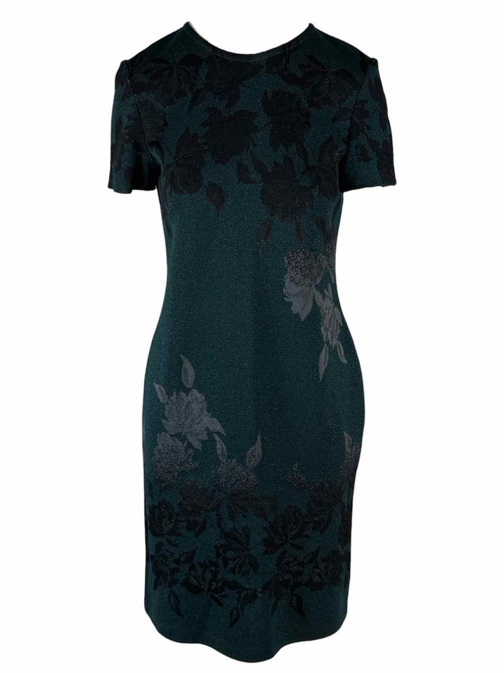 St. John Size 6 Floral Sparkle Knit Midi Dress