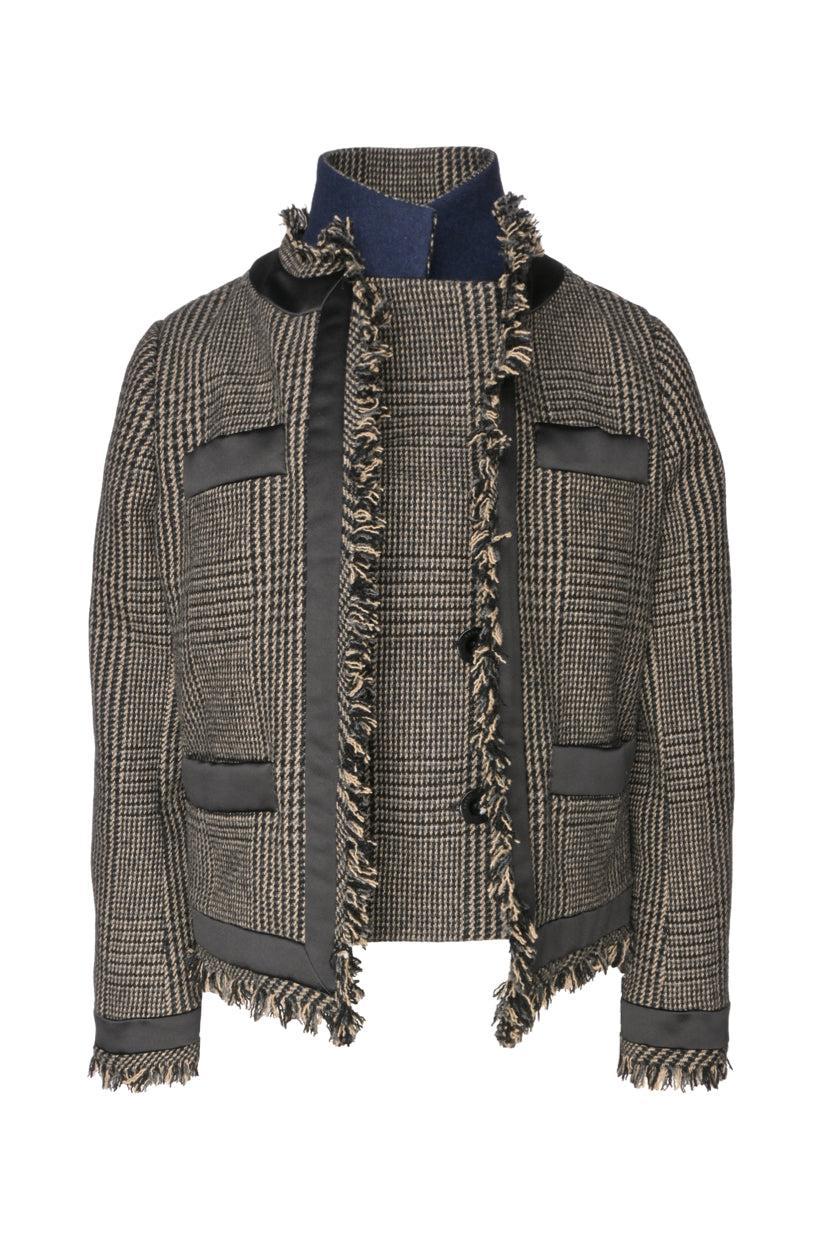 Sacai Size 1 Glencheck Fray-trimmed Padded Jacket