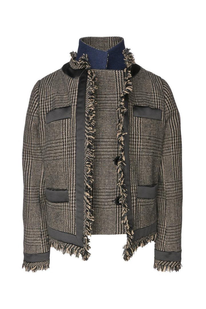 Sacai Size 1 Glencheck Fray-trimmed Padded Jacket