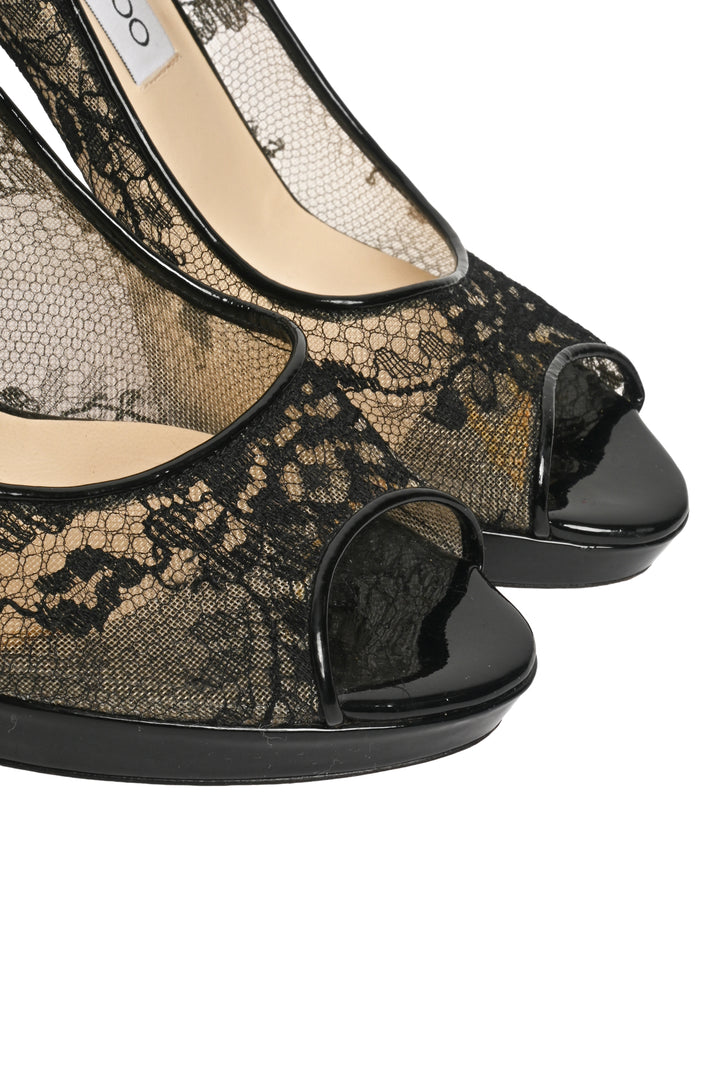 Jimmy Choo Lace Luna Peep Toe Size 38 Pumps
