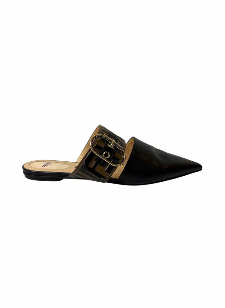 Fendi Size 37 Zucca Leather Mules & Clogs