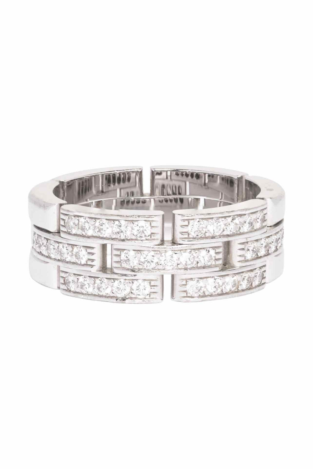 Cartier Size 8.5 2013 18k White Gold Triple Row Diamond Maillon PanthÃ¨re Ring