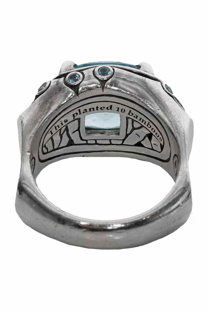 John Hardy Size 7 Batu Bamboo Sterling Silver & Blue Topaz Ring