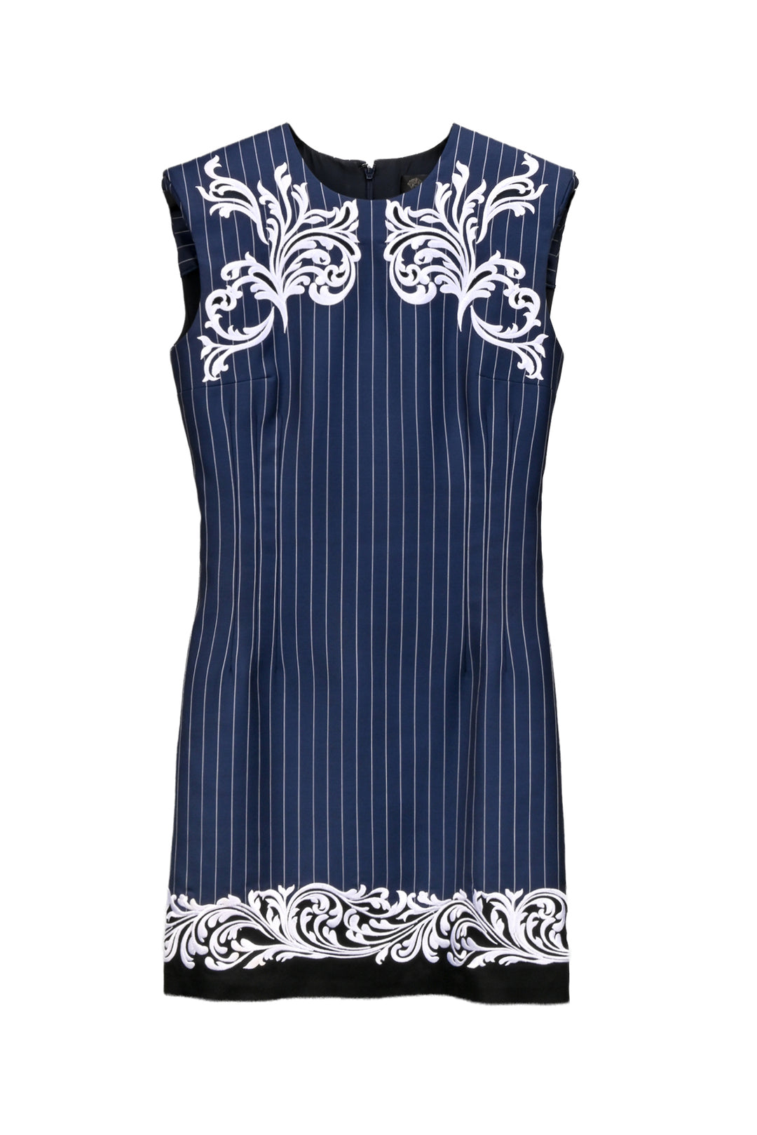 Versace Size 36 Embroidered Pinstriped Wool Mini Dress