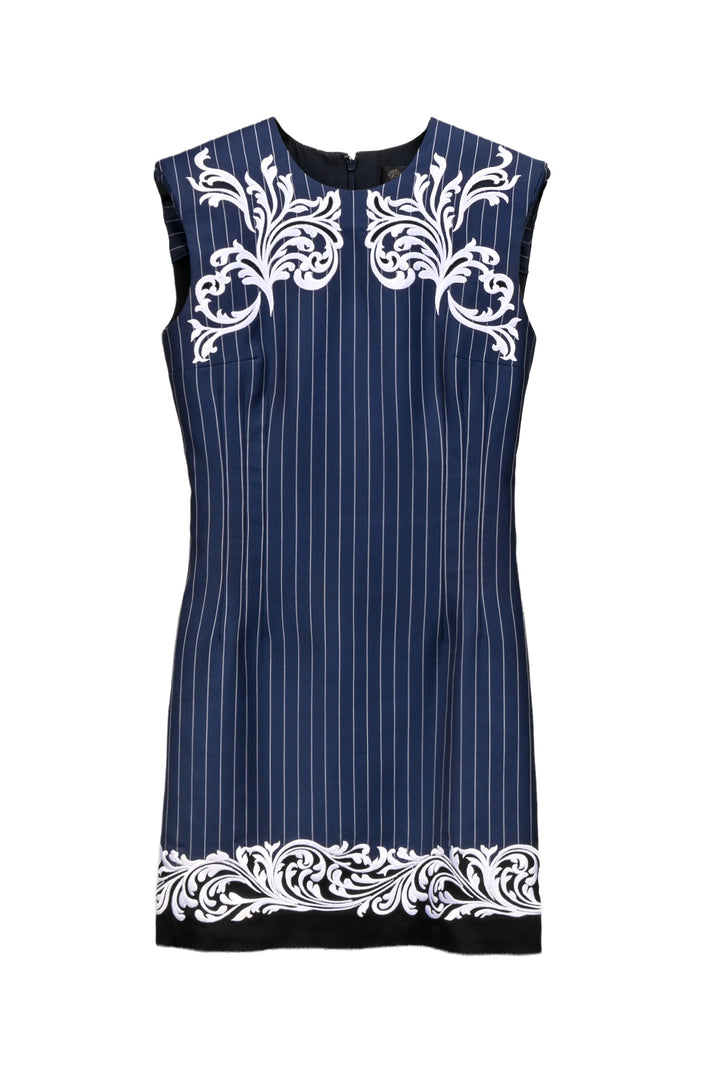 Versace Size 36 Embroidered Pinstriped Wool Mini Dress