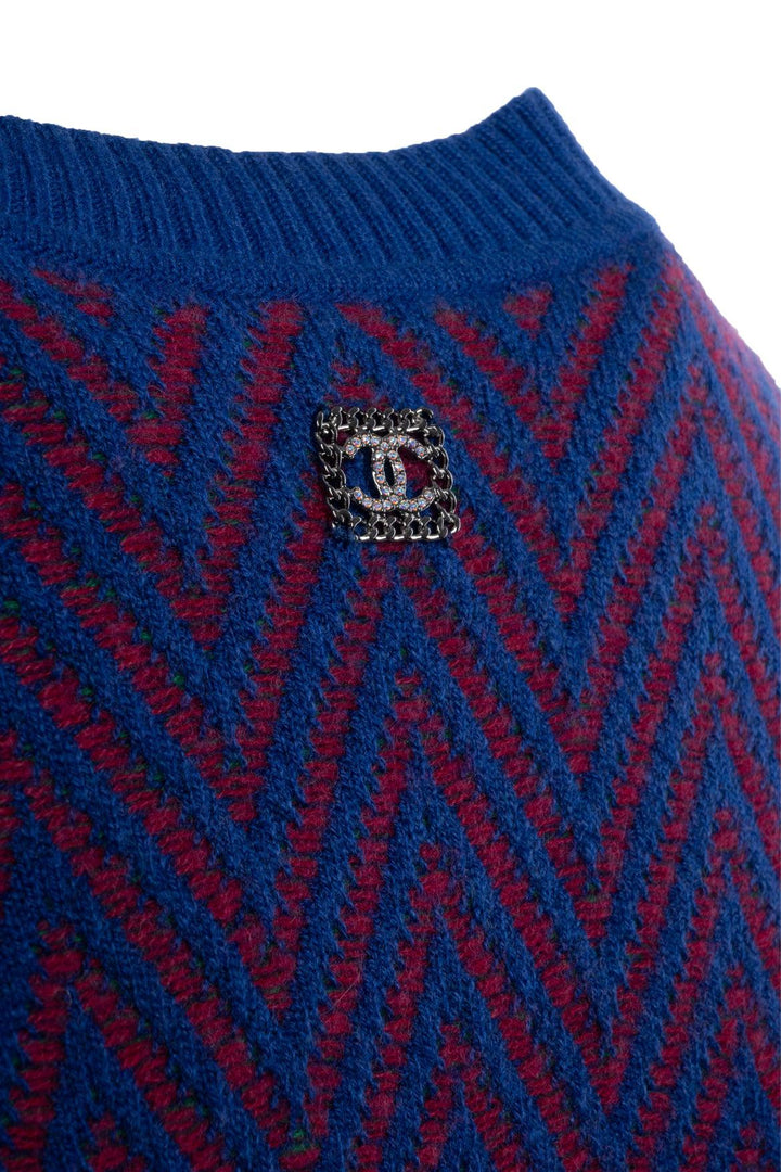 Chanel Size 36 Chevron Print Knit Cashmere Mini Dress