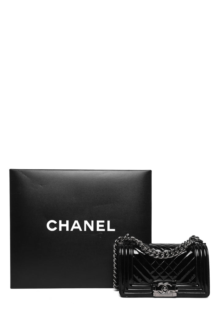 Chanel 2013-2014 Patent Chevron Quilted Small Boy Bag