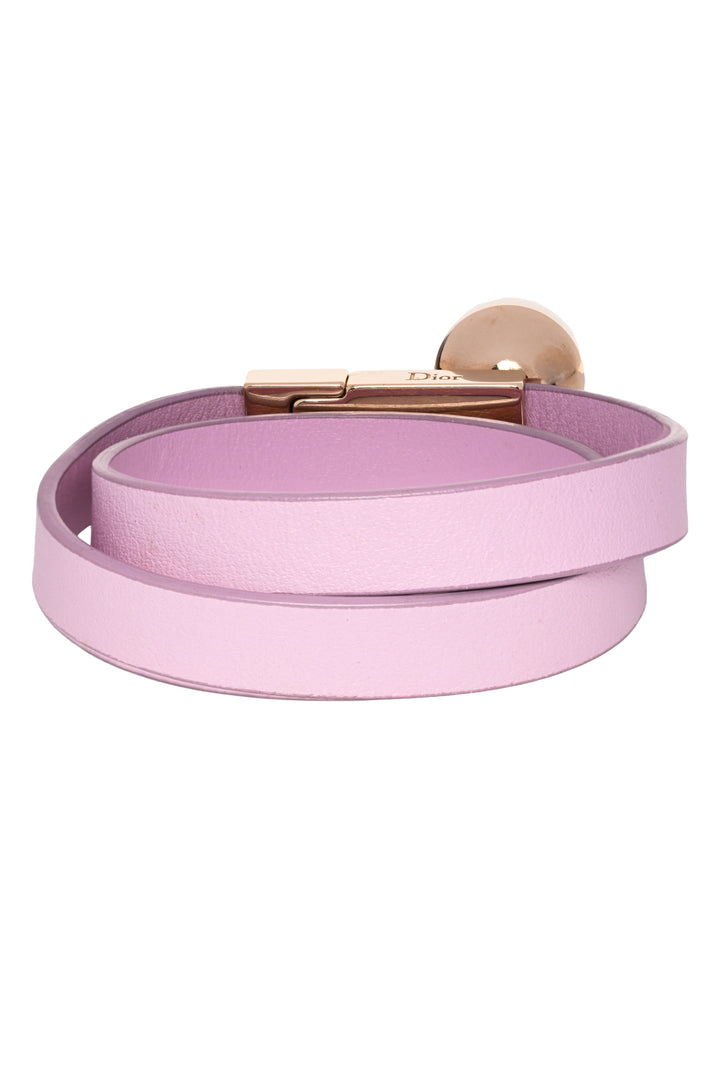 Dior Size M Faux Pearl Mise en Dior Leather Wrap Bracelet
