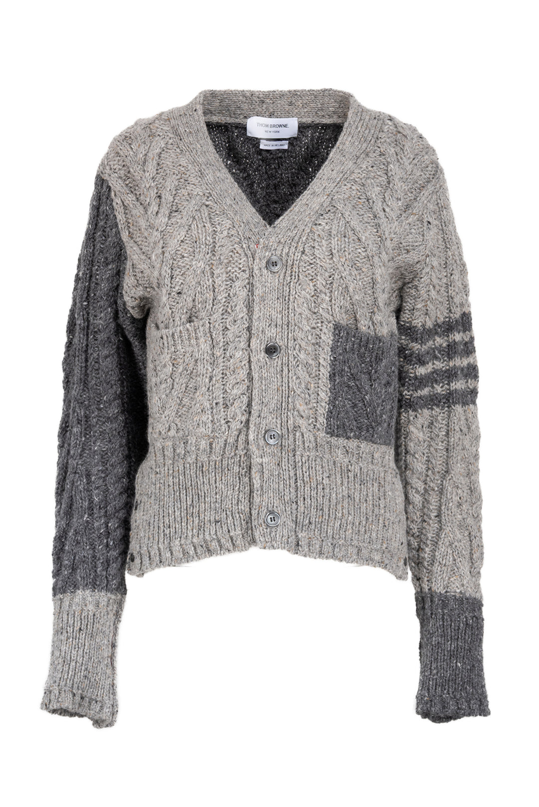 Thom Browne Size 1 Mohair & Wool Tweed Aran Cable Classic 4-Bar Cardigan
