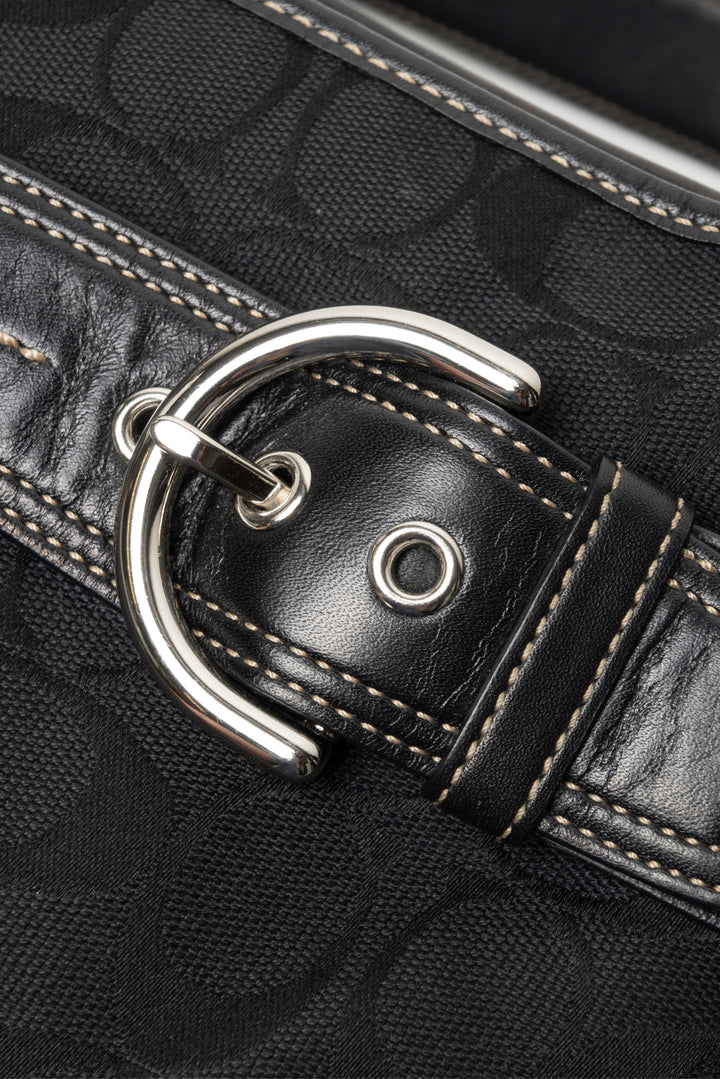 Coach Signature Canvas & Leather Double Buckle Shoulder Bag