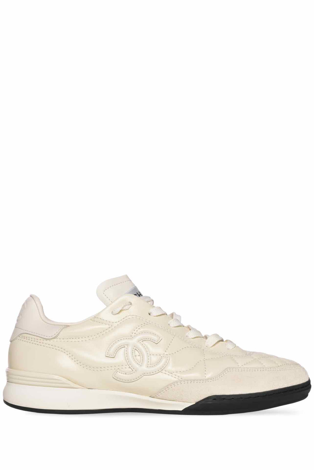 Chanel Size 39 Shiny Calfskin Suede Quilted CC Logo Sneaker