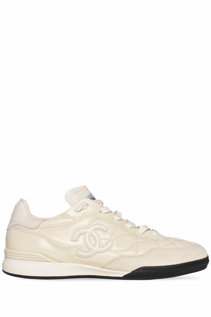 Chanel Size 39 Shiny Calfskin Suede Quilted CC Logo Sneaker