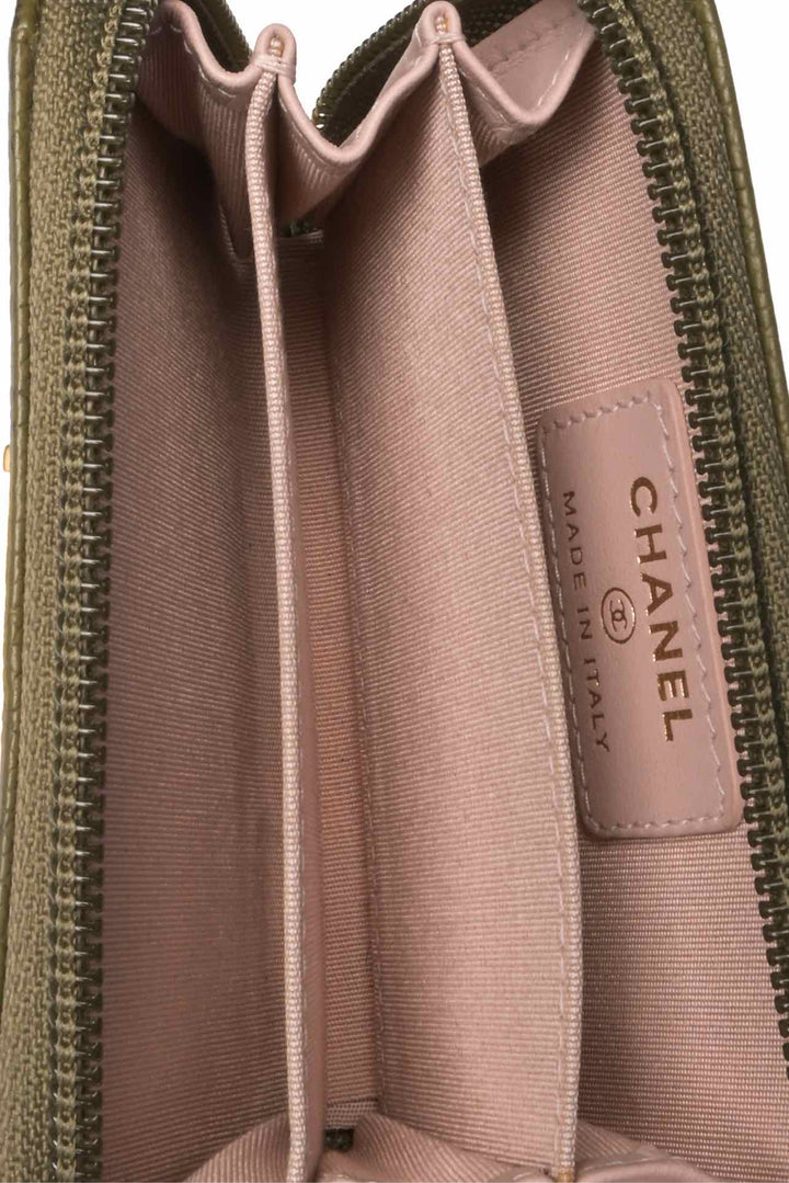 Chanel 2016-2017 Caviar Quilted Boy Zip Around Coin Purse Wallet