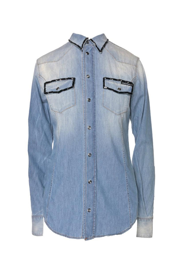 Dolce & Gabbana Size 38 Western Denim Embellished Men's Shirt Long Sleeve