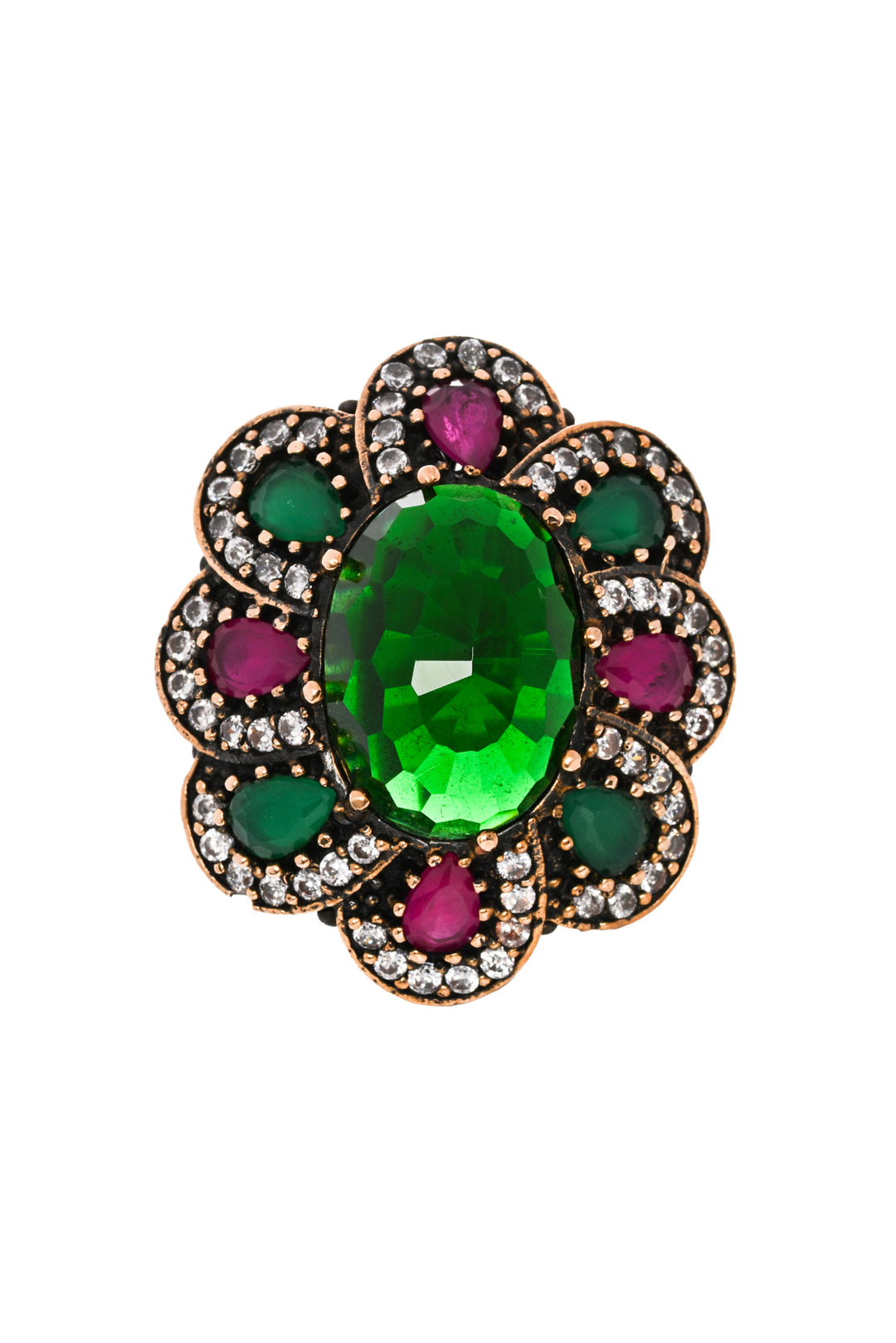 Silver Chrysophase & Ruby Flower Size 7 Ring