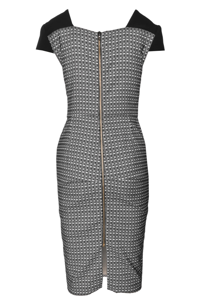 Roland Mouret Size 8 Cap Sleeve Geometric Print Midi Dress