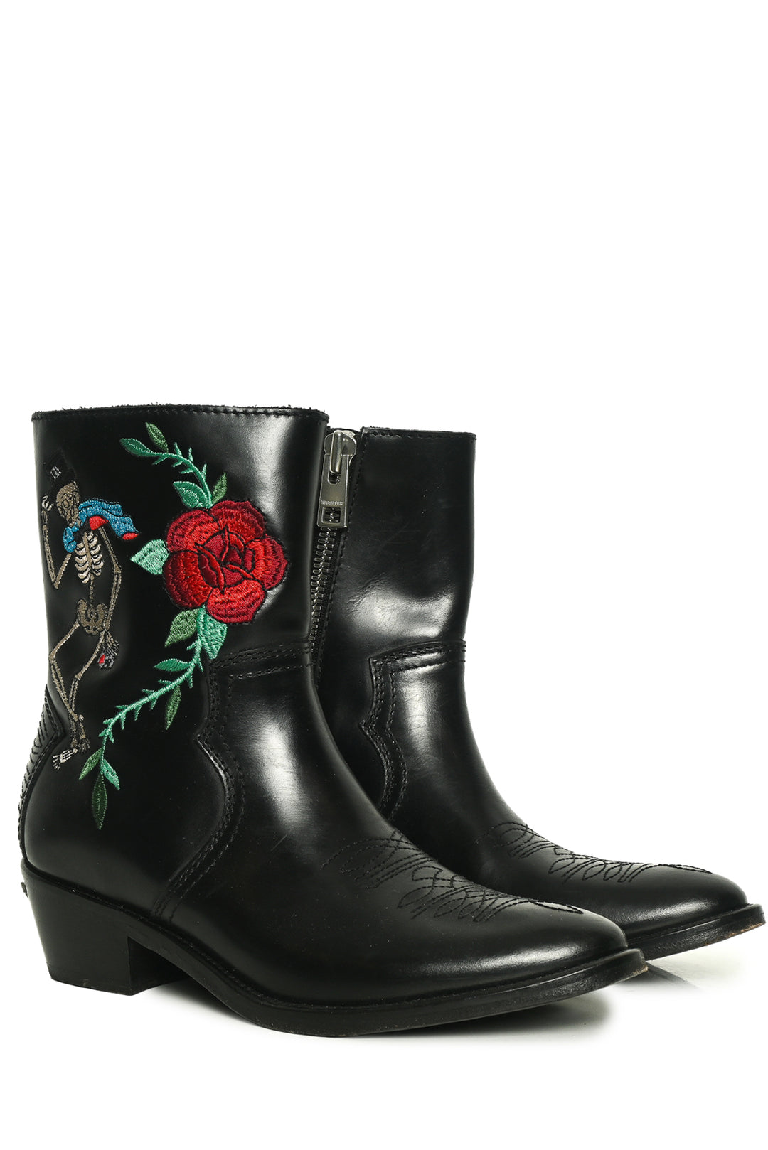 Zadig & Voltaire Size 37 Pilar Embroidered Western Ankle Boots