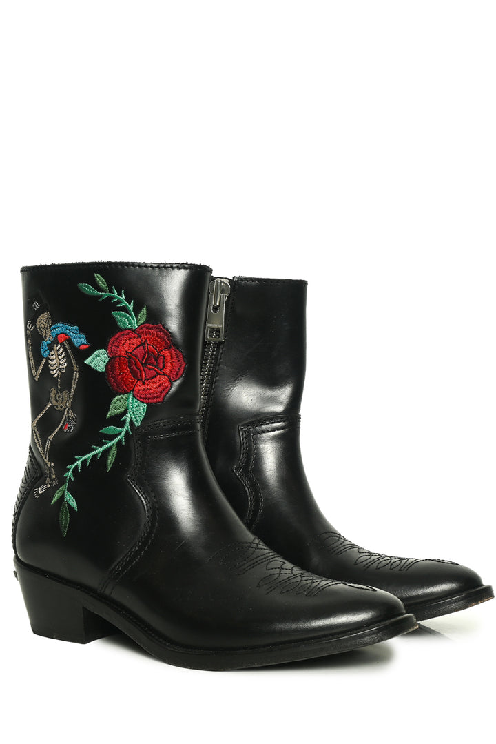 Zadig & Voltaire Size 37 Pilar Embroidered Western Ankle Boots