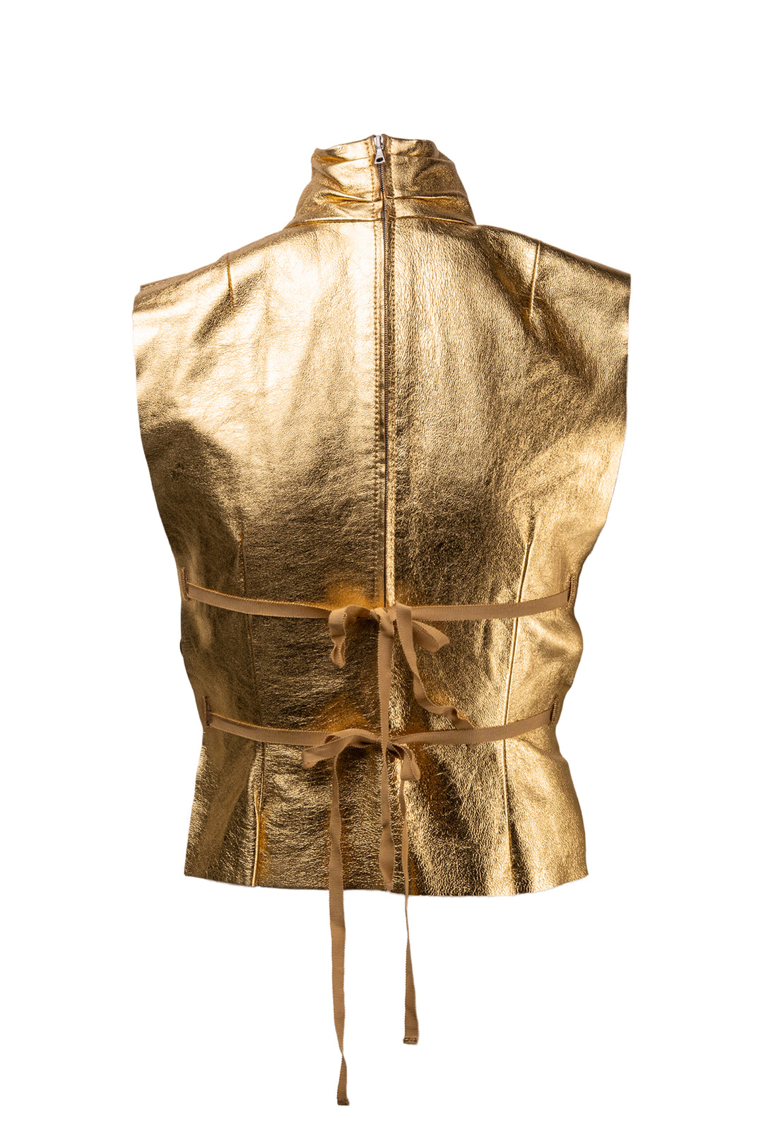 Dries Van Noten Size 6 Larma Leather Sleeveless Turtleneck Bib