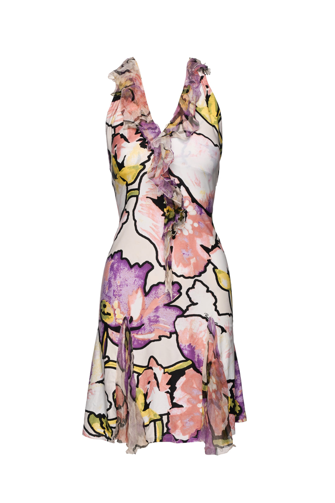 Roberto Cavalli Size 40 Mini Ruffle Pattern Dress