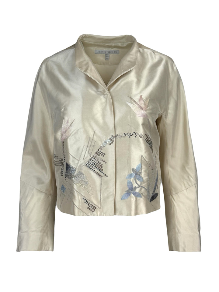 Shiatzy Chen Size 8 Floral Embroidered Silk Jacket
