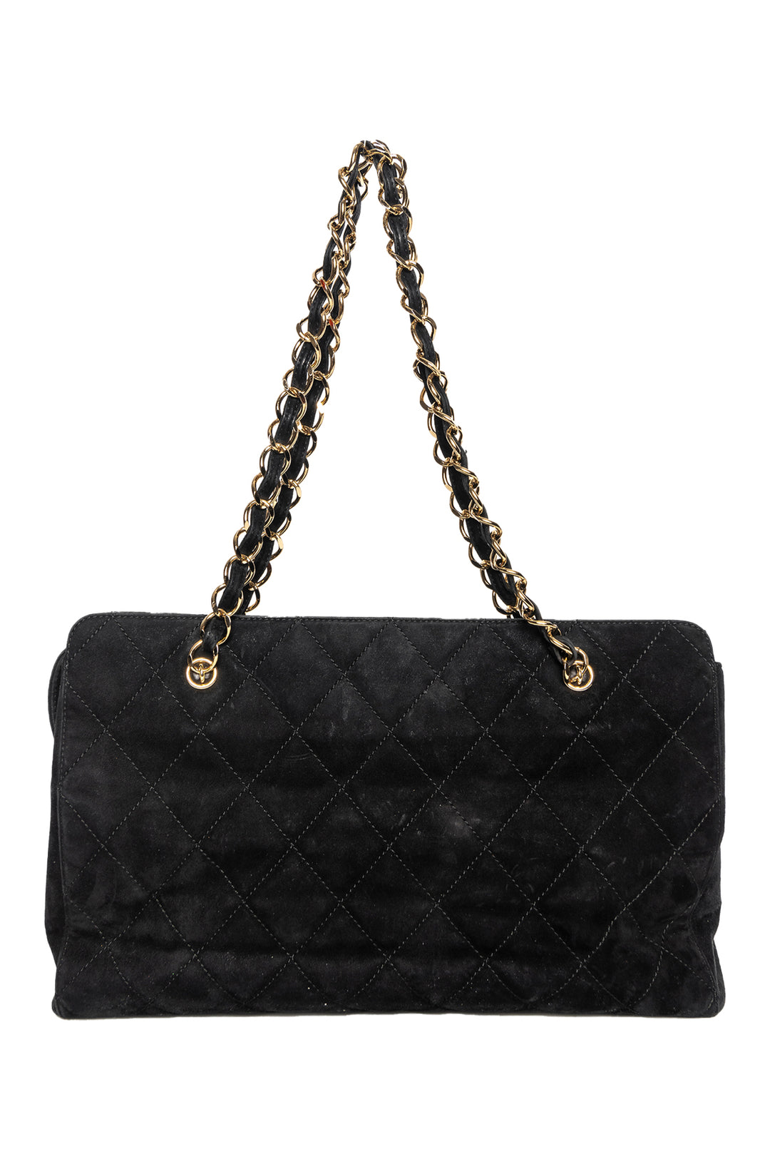 Chanel Interlocking CC Logo Quilted Suede Tote