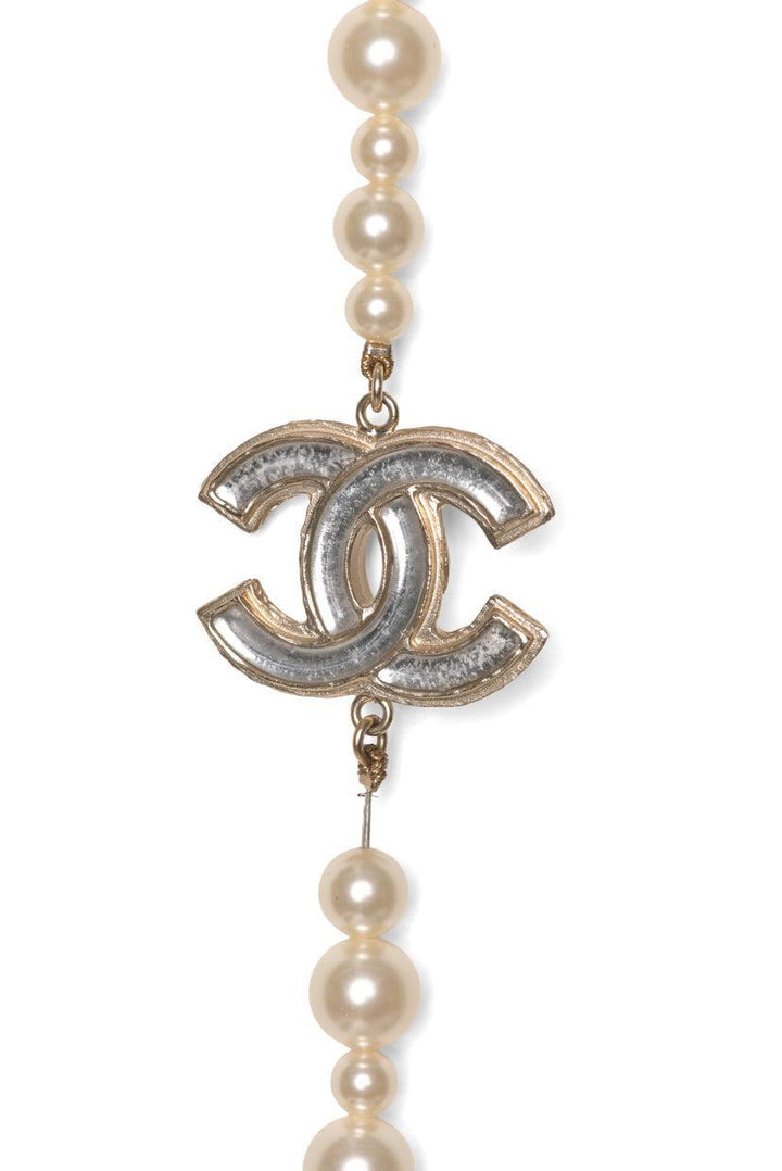 Chanel 2012 Two-Tone CC & Faux Pearl Beaded Necklace