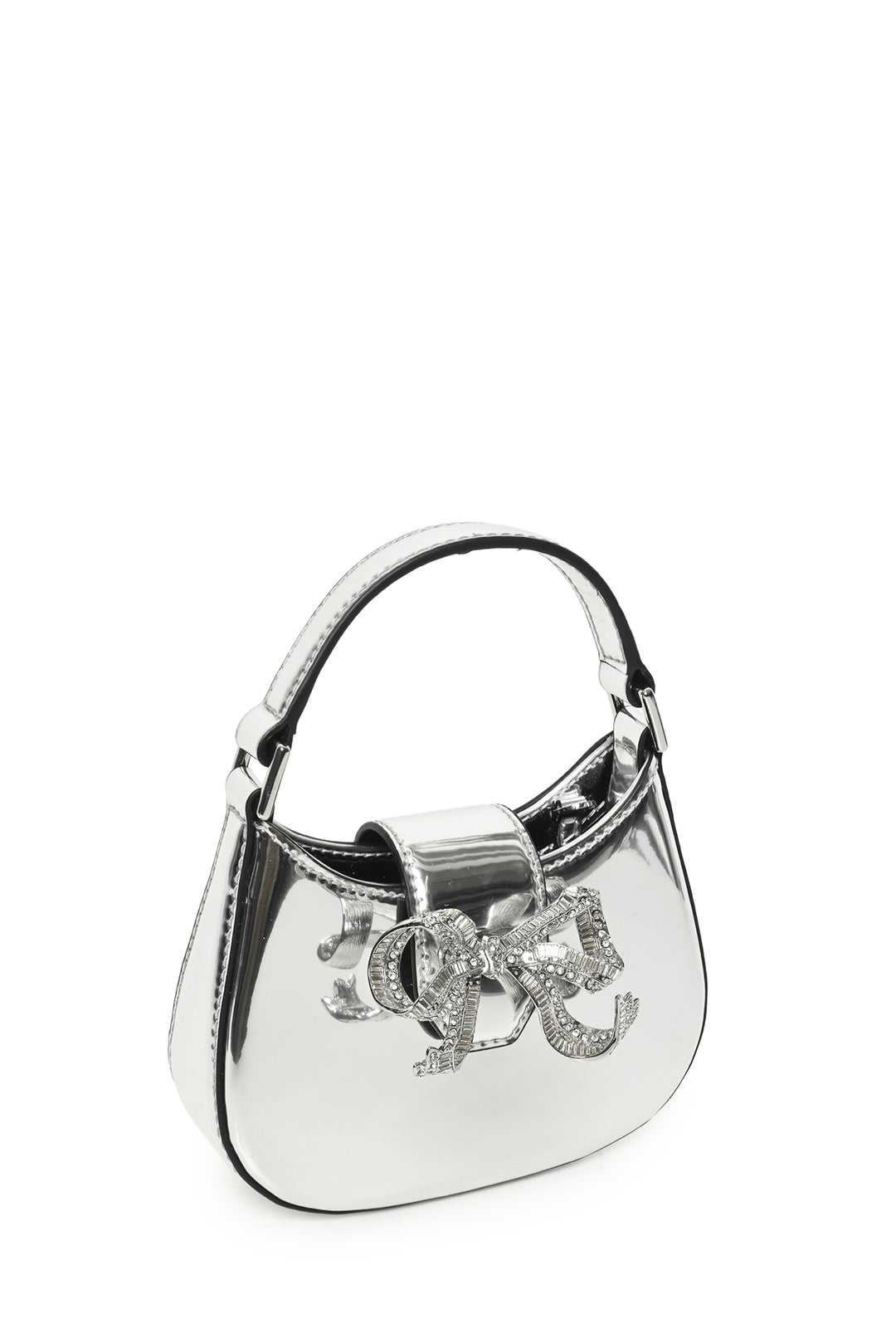 Self Portrait Silver Curved Bow Micro Shoulder Bag