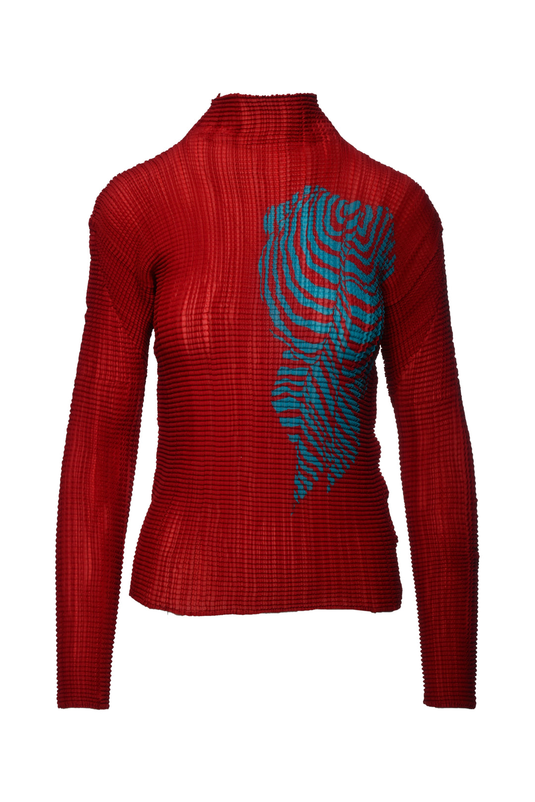 Issey Miyake Size S Printed Turtleneck Long Sleeve Pleated Tops