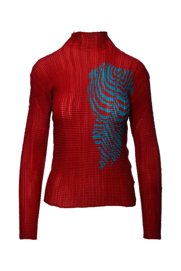 Issey Miyake Size S Printed Turtleneck Long Sleeve Pleated Tops