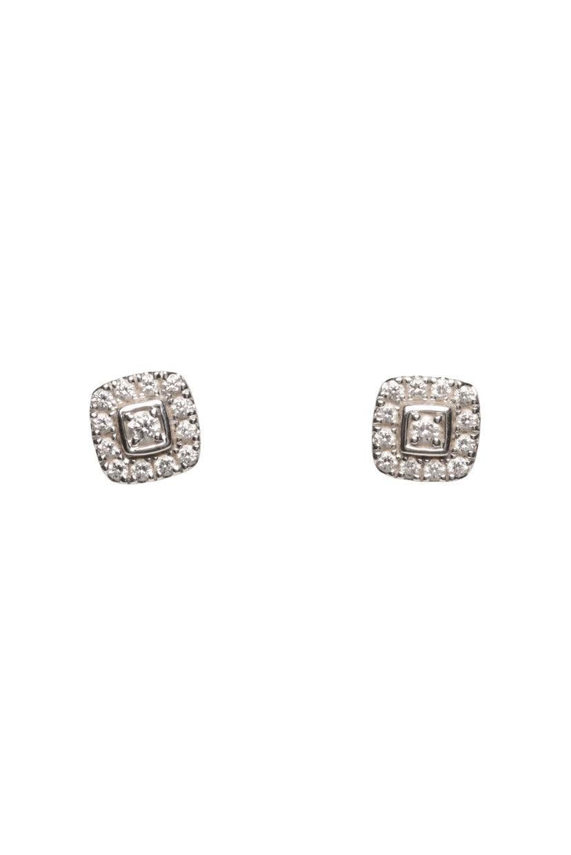 14K White Gold & Diamond Cushion Halo Earrings