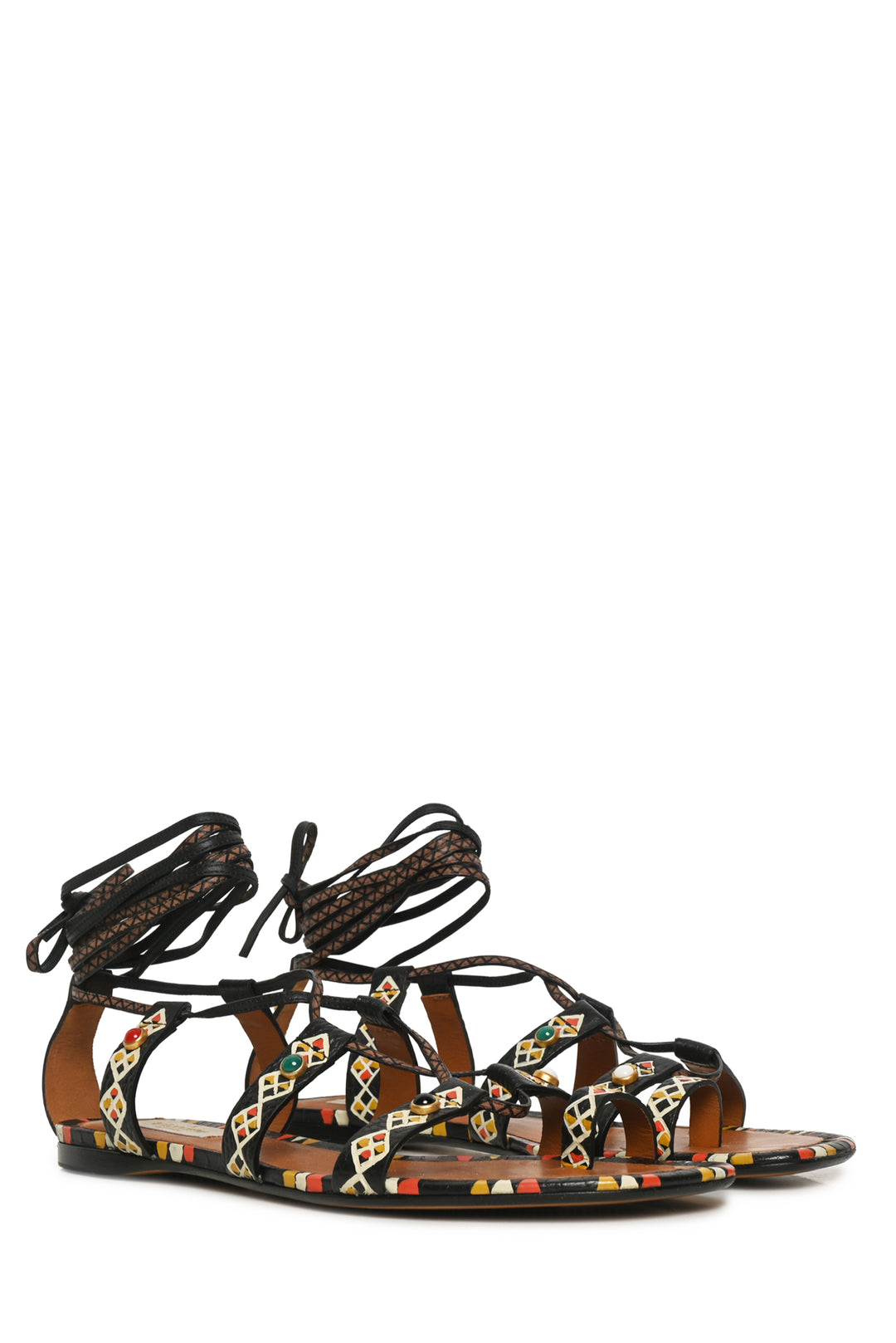 Valentino Size 37 Primitive Print Lace Up Sandals
