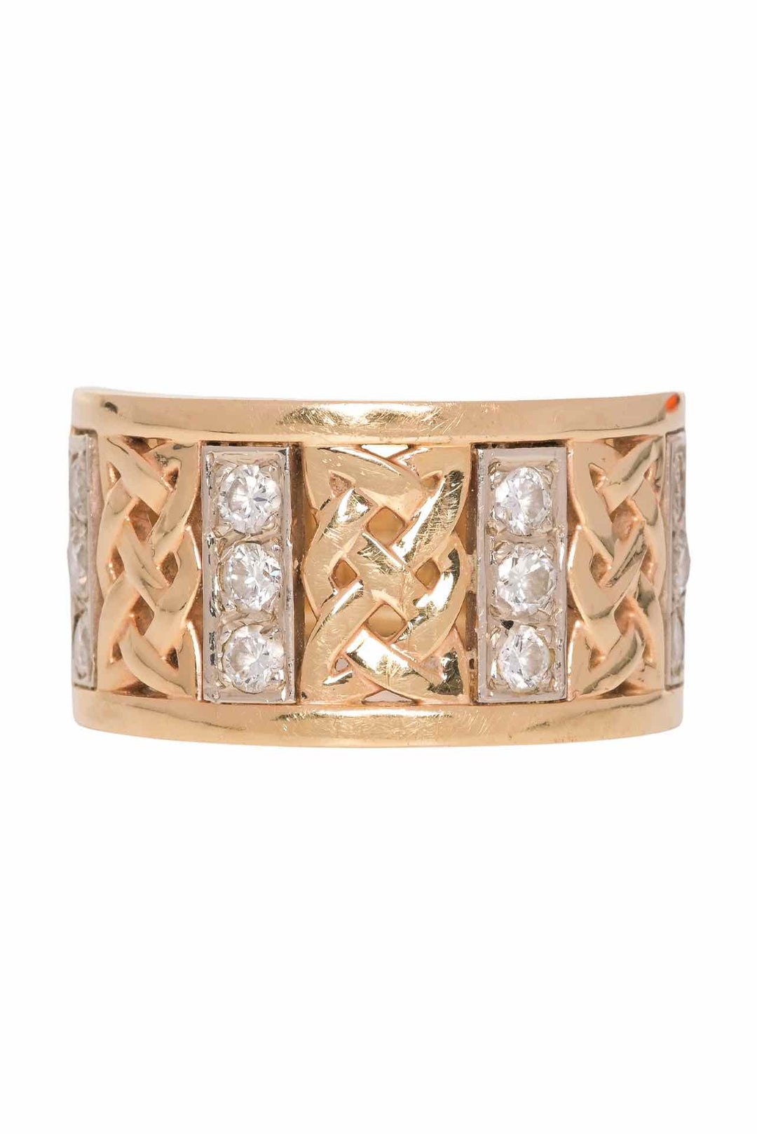 14K Yellow Gold & White Gold Diamond Celtic Knot Design Size 7.5 Ring