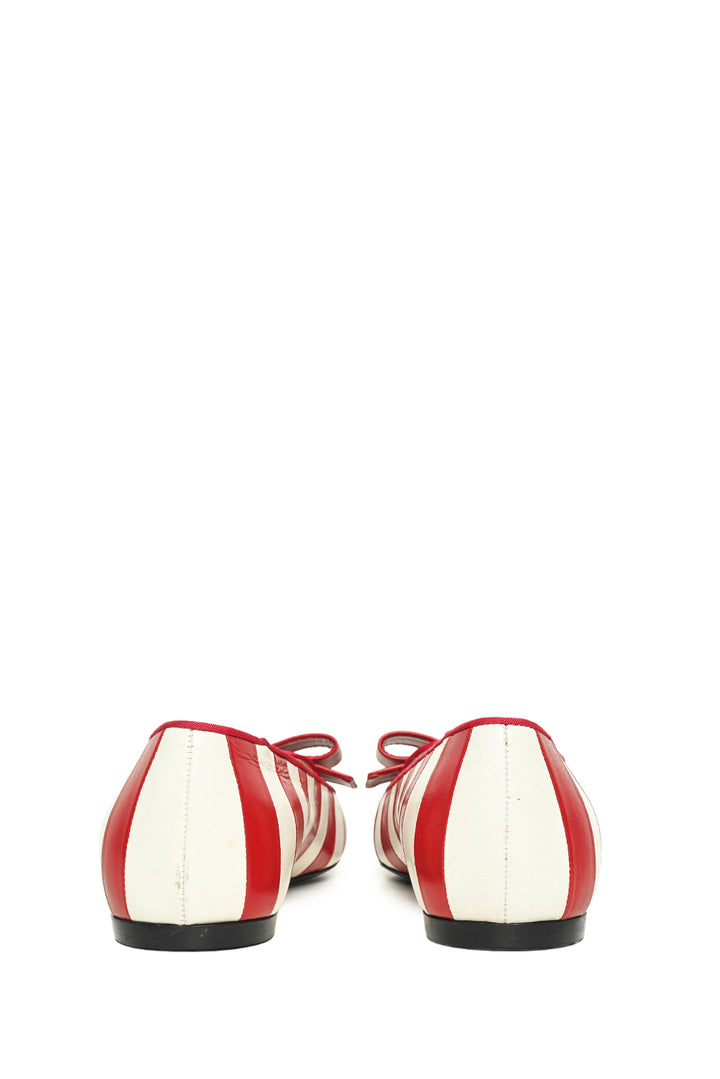 Prada Size 40.5 Striped Bow Flats