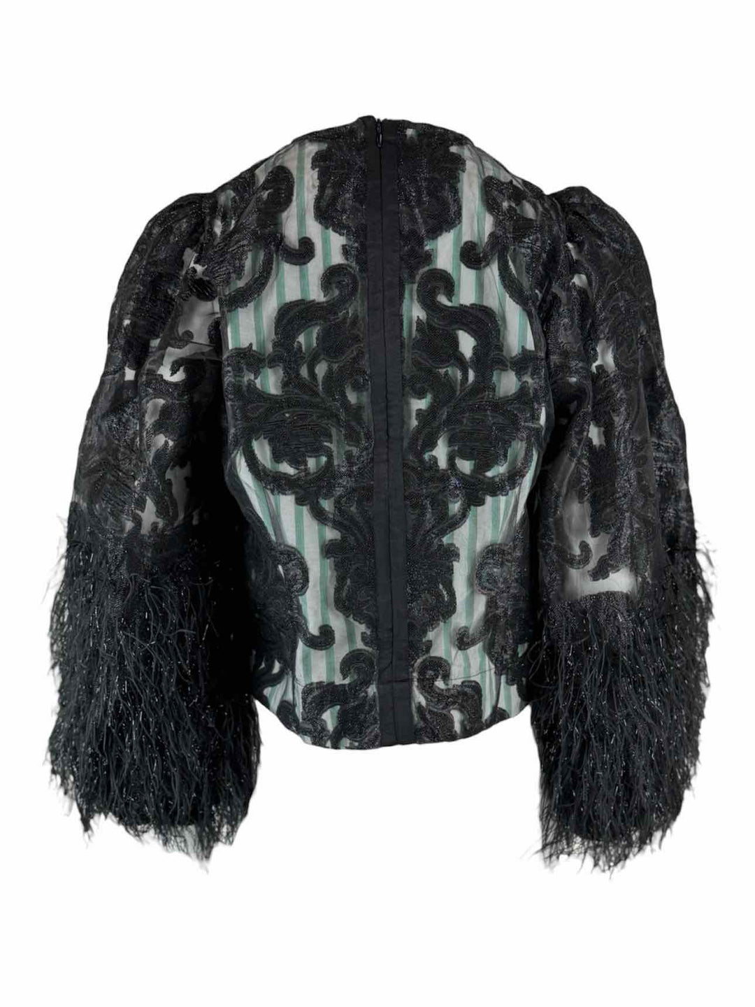 Ganni Size 38 Mixed Media Feather Sleeve Top