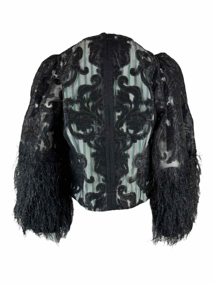 Ganni Size 38 Mixed Media Feather Sleeve Top