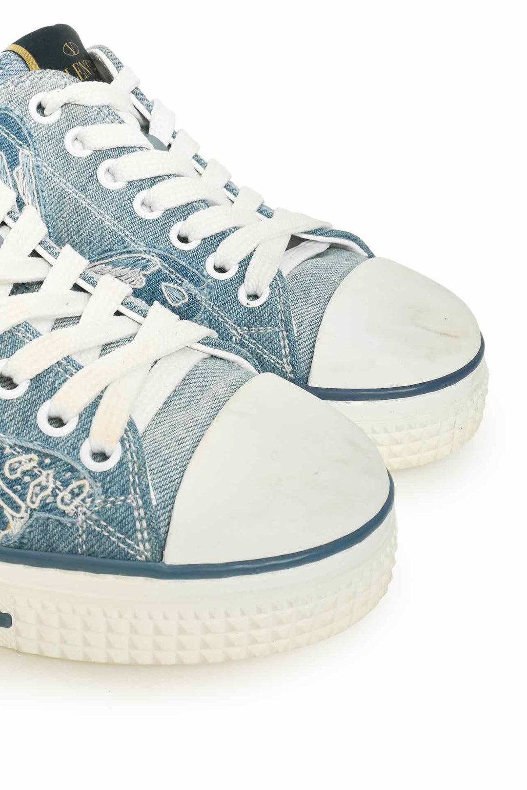 Valentino Size 36.5 Denim Butterfly Embroidered Sneaker