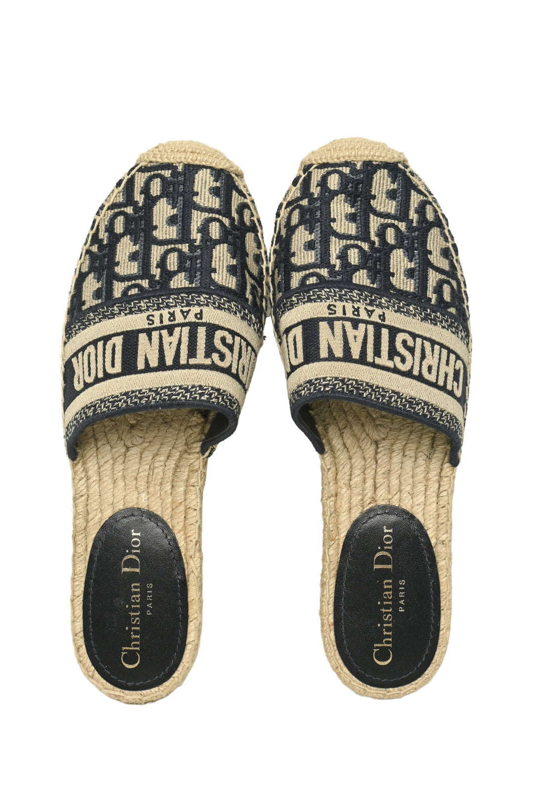 Dior Size 37 Oblique Canvas Granville Espadrille Mules