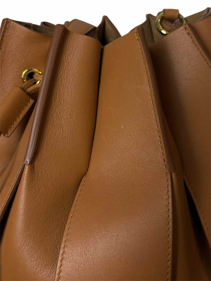 Ulla Johnson Tan Brown Lotus Pleated Leather Bucket Bag