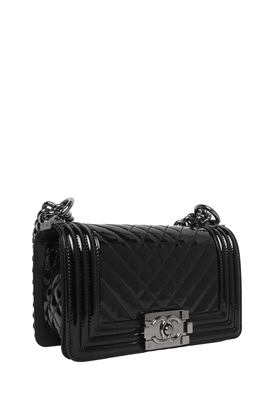 Chanel 2013-2014 Patent Chevron Quilted Small Boy Bag
