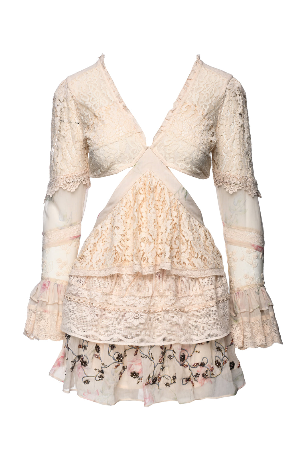Love Shack Fancy Size XS Karine Ruffled Lace Cut Out Mini Dress