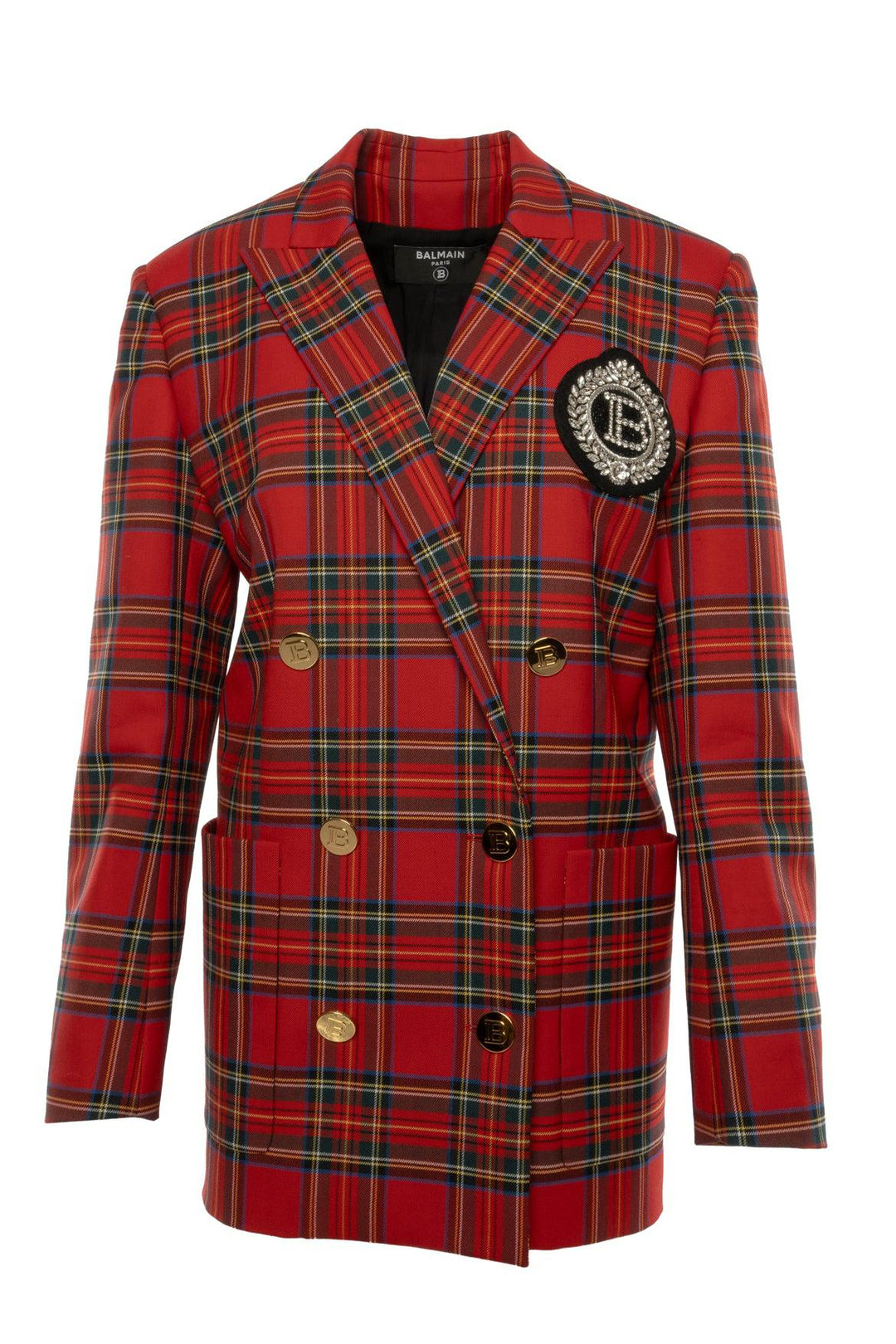 Balmain Size 42 Tartan Double-Breasted Blazer