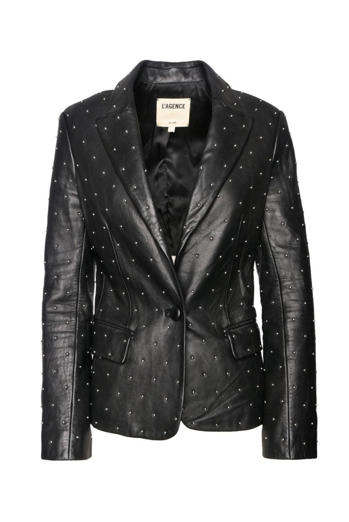 L'Agence Size 4 Montego Studded Leather Single Button Blazer Jacket