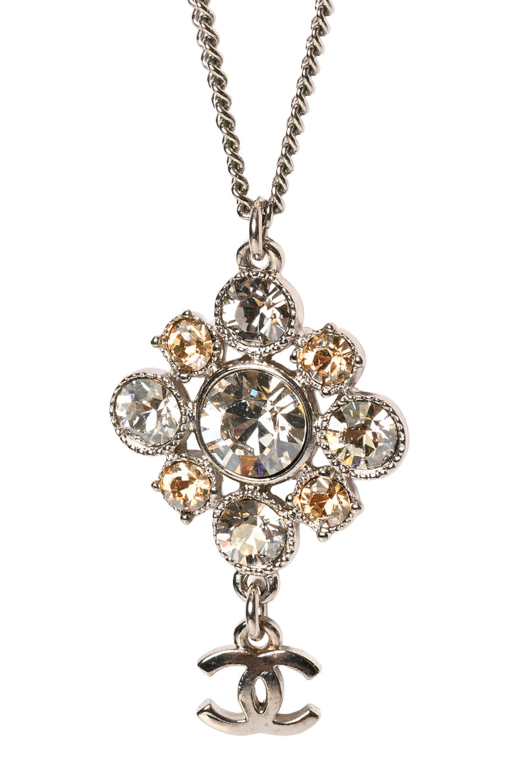 Chanel CC Crystal Floral Pendant Necklace