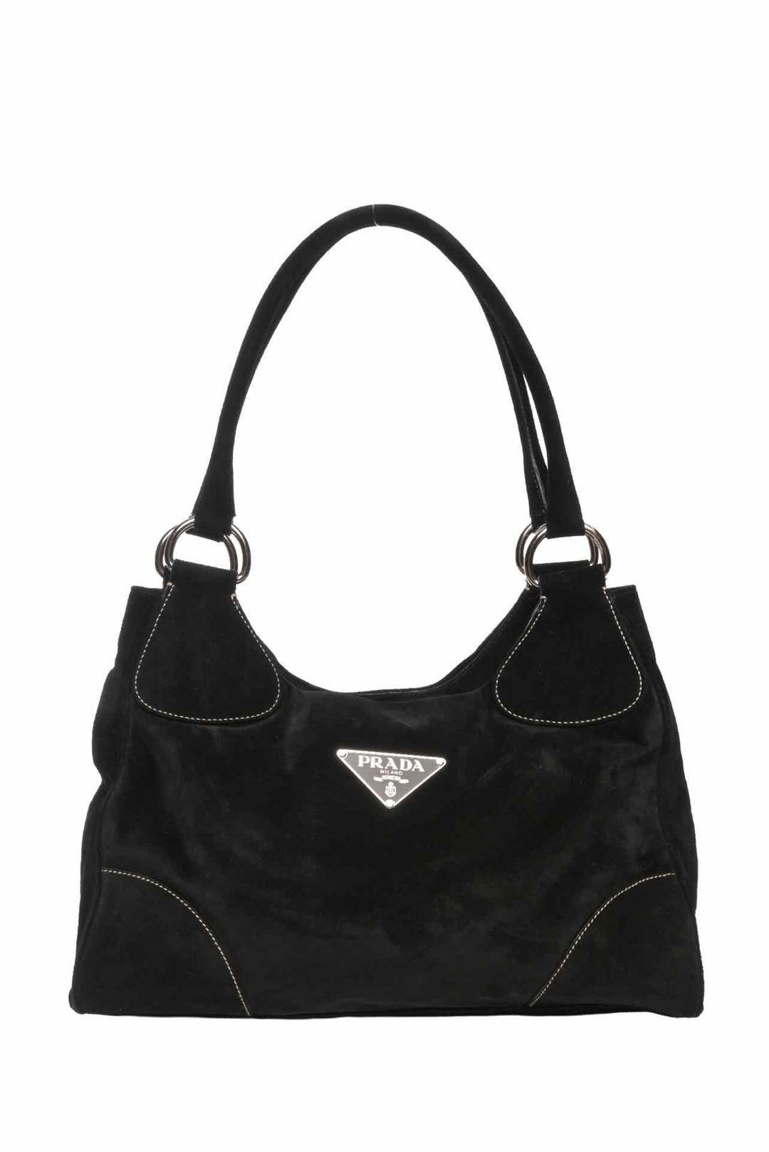 Prada Scamosciato Embroidered Suede Shoulder Bag