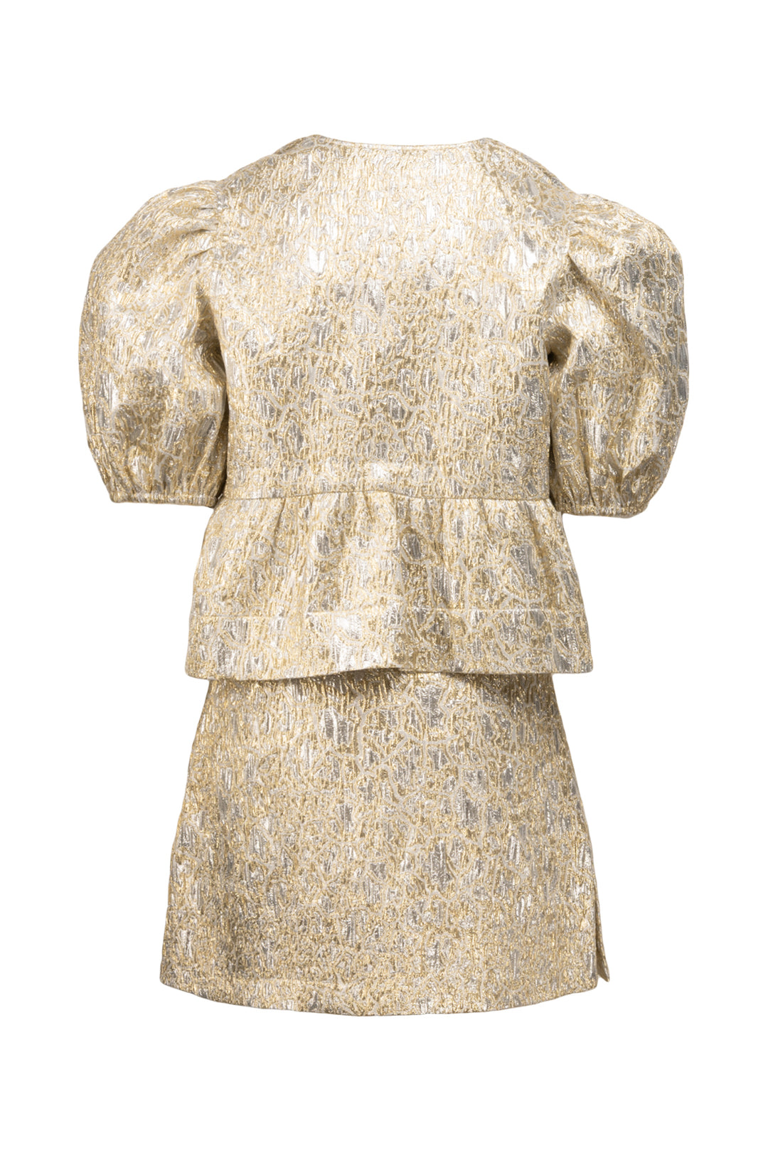 Ganni Size 38 Puff Sleeve Brocade Top & Brocade Mini Skirt Set