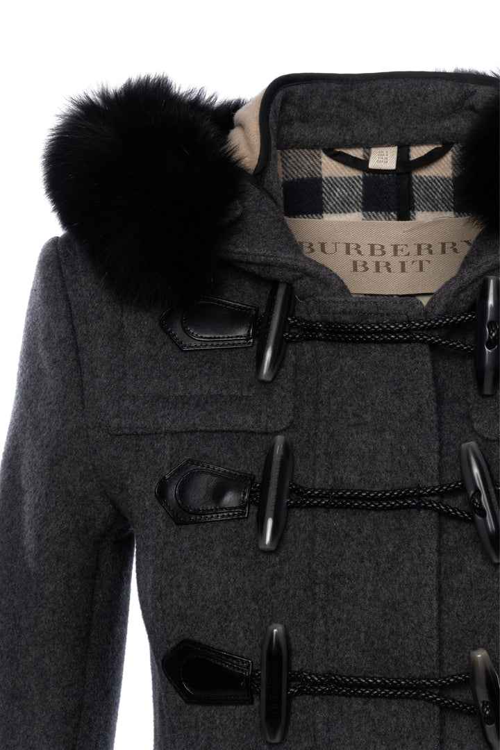 Burberry Brit Size 4 Blackwell Fox Fur Trim Duffle Coat