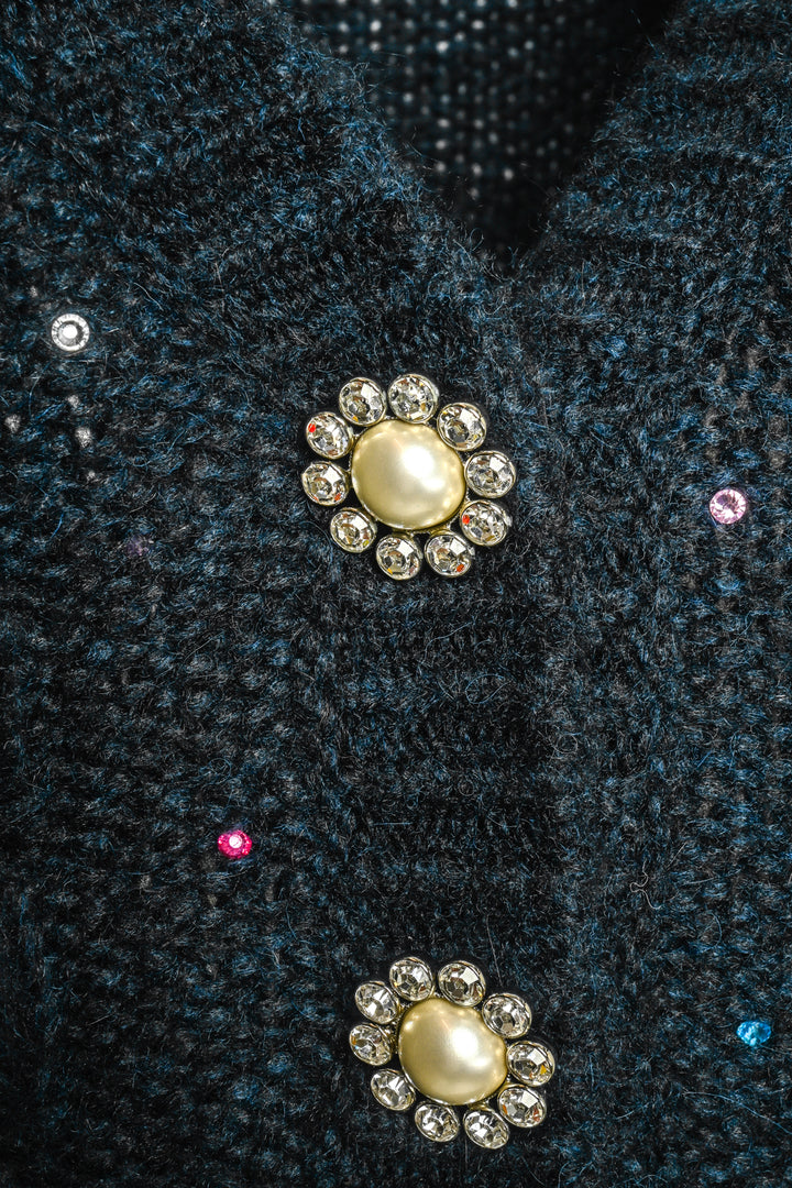 Alessandra Rich Size 38 Hot Fix Crystals Cropped Cardigan