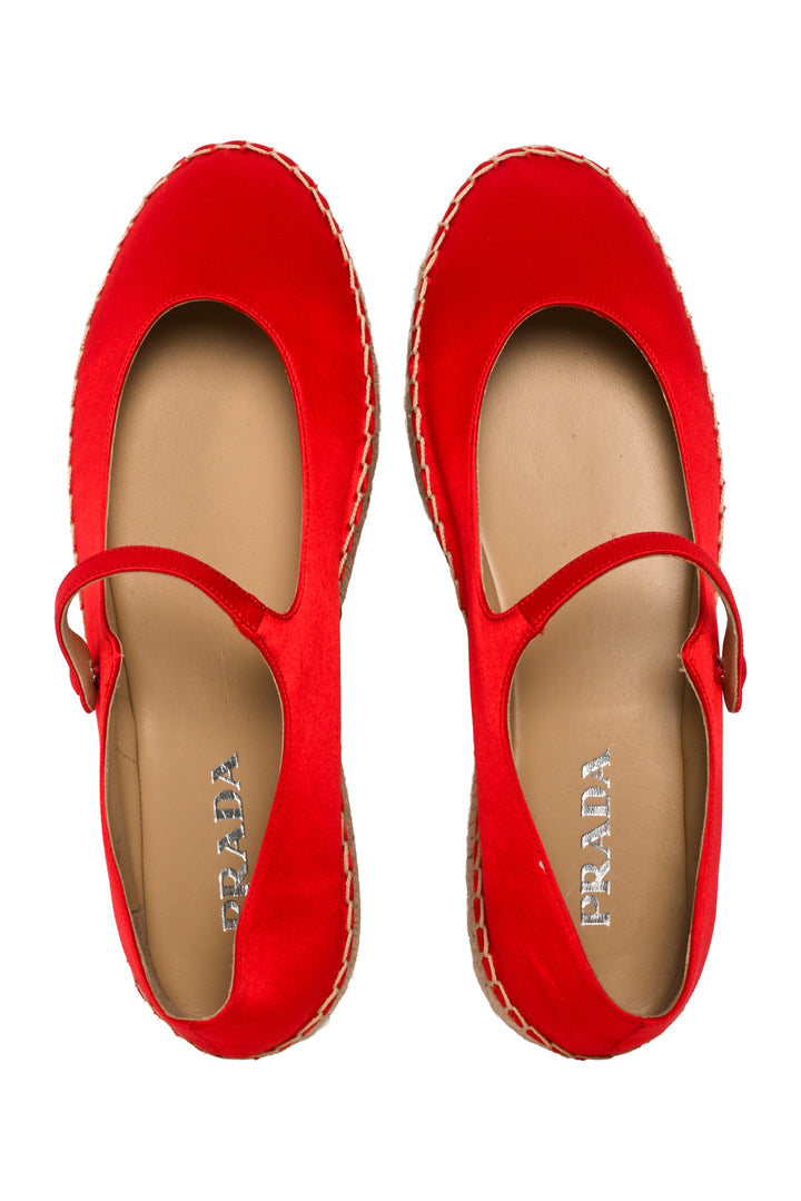 Prada Size 40 Satin Mary Jane Espadrille Flats