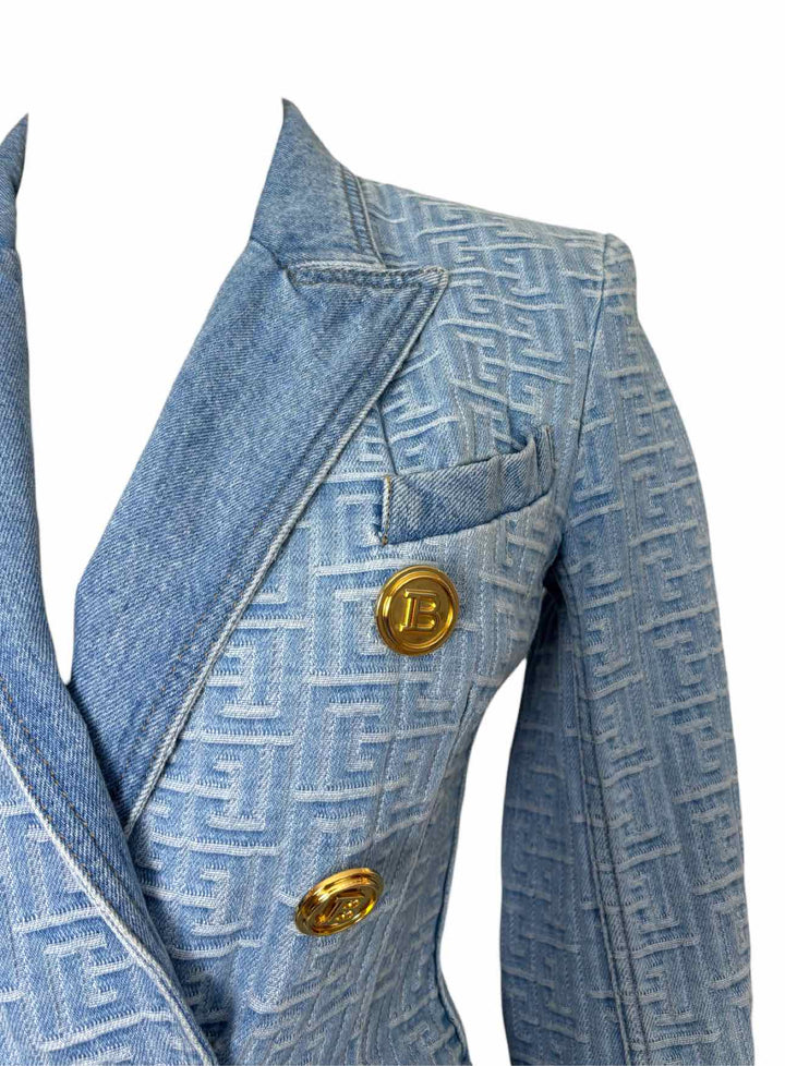 Balmain Size 36 Patterned Denim Blazer